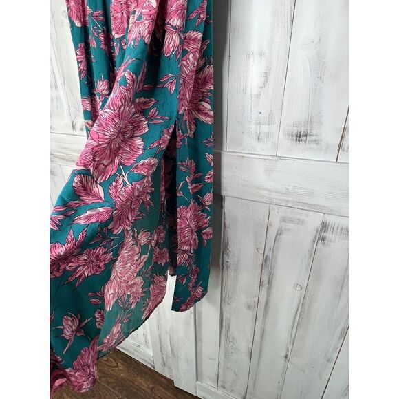 ABEL THE LABEL TEAL PINK FLORAL SLIT SIDES ELASTIC WAIST FLOWY BOHO MAXI SKIRT S - Picture 6 of 15